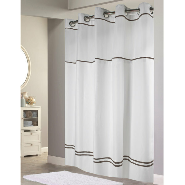 Hookless Escape Shower Curtain With Snapin Liner White With Brown