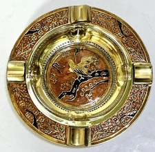 Vintage Brass and Cloisonné Ashtray 2 Piece 8"  With Glass Insert