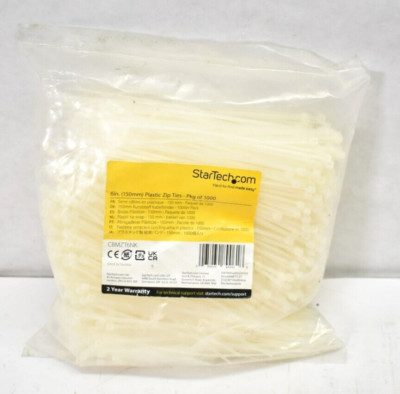 StarTech 6'' Cable Nylon Plastic Zip Ties 1000 Pack Medium CBMZT6NK Natural
