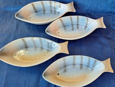 Green/Blue/Brown Ceramic Fish Shaped Condiment Bowls Set of 4, By DEI 