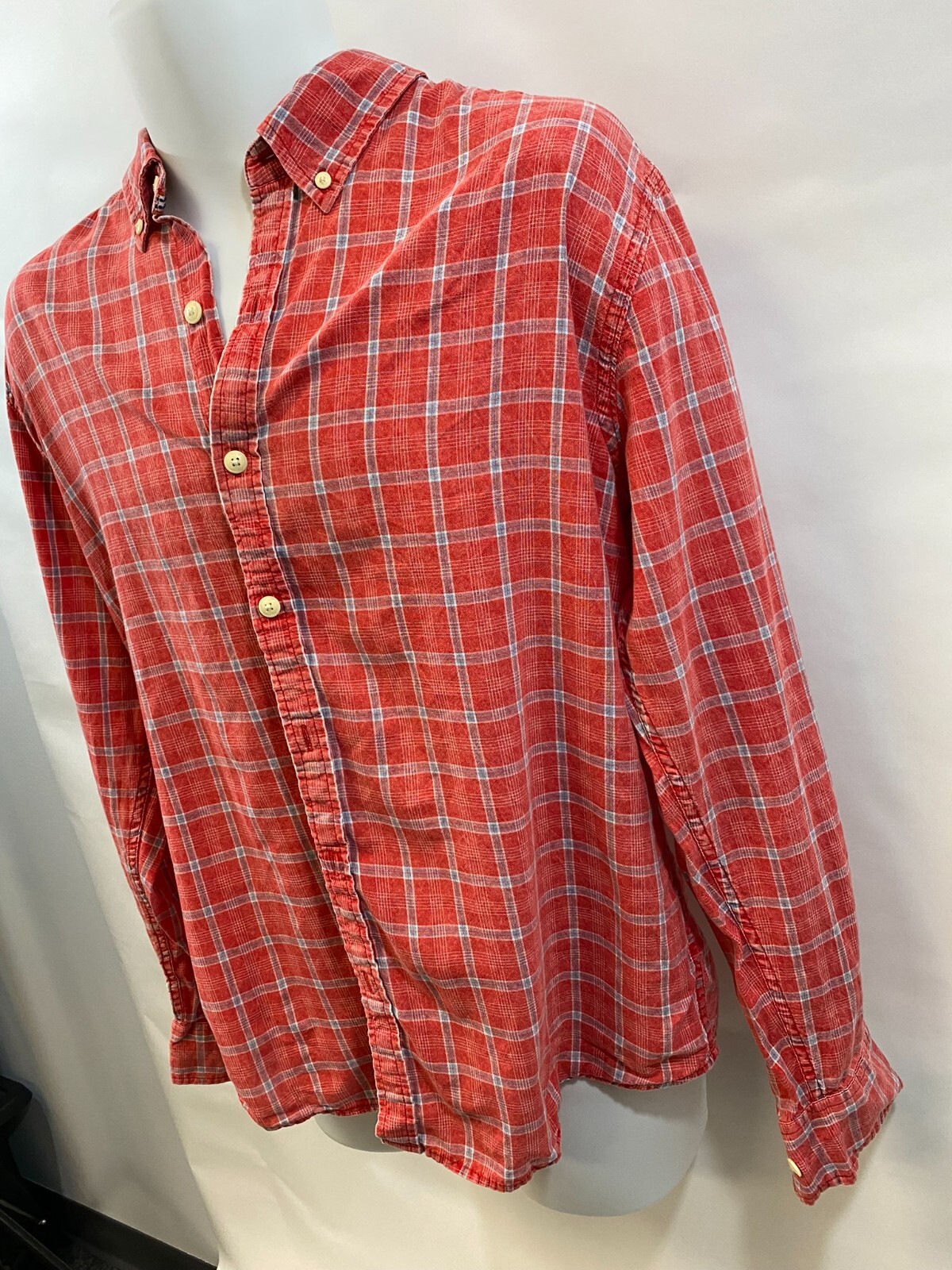 The Normal Brand Mens Long Sleeve Red Plaid 100% Cotton Shirt Large