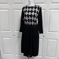 Talbots Petite Brown Diamonds Knit Dress Size Small Buttons Down