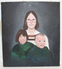 A genuinely strange mid-century portrait painting with an unsettling energy — the kind of thing that becomes the centerpiece of a conversation the moment guests walk in.