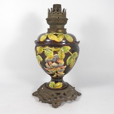 ANTICA LAMPADA AD OLIO LANTERNA IN FAIENCE CERAMICA E BRONZO STILE LIBERTY V833