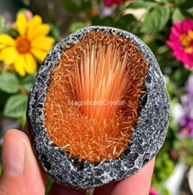 Rare Meteorite-Inspired Quartz Crystal Specimen Goethite Orange Copper Ore Decor