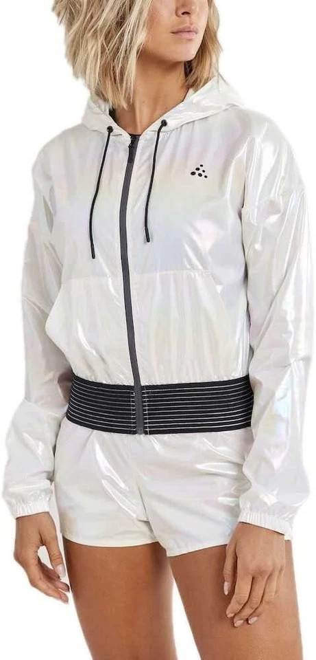 Craft Women's UNTMD Shiny Hood Jacket Silver Training Small Size - Image 2 of 4