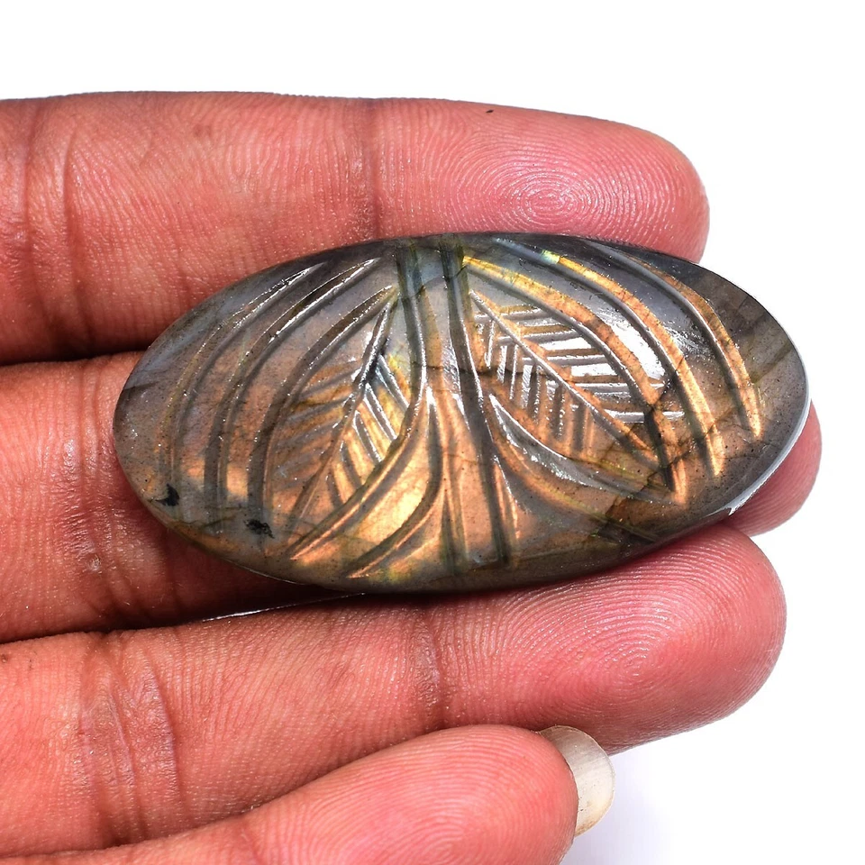 88.00 Cts Natural Labradorite Oval Hand Carving Flashy Untreated Loose Gemstone - Image 3 of 4