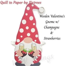 Quill to Paper by Sixtrees Valentine day Gnome holding wine glasses. NWOT