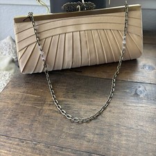 INGE CHRISTOPHER PLEATED CHAMPAGNE SATIN CHAIN STRAP EVENING BAG VINTAGE