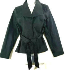 Victor Costa Occasion Jacket Women's M Belted Satin Lined Snap Closure Black