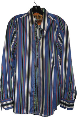 Robert Graham Gaudy Colorful Vertical Striped 70s Flip Cuff Button Up Size M