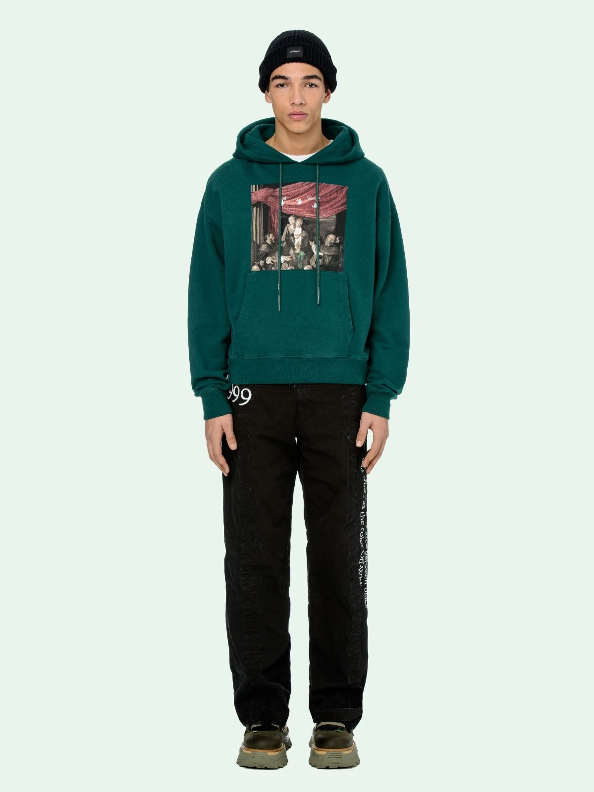 Felpa con cappuccio oversize Off White verde Caravaggio Frecce Taglia XXS FW20 PREZZO AL PUBBLICO $675