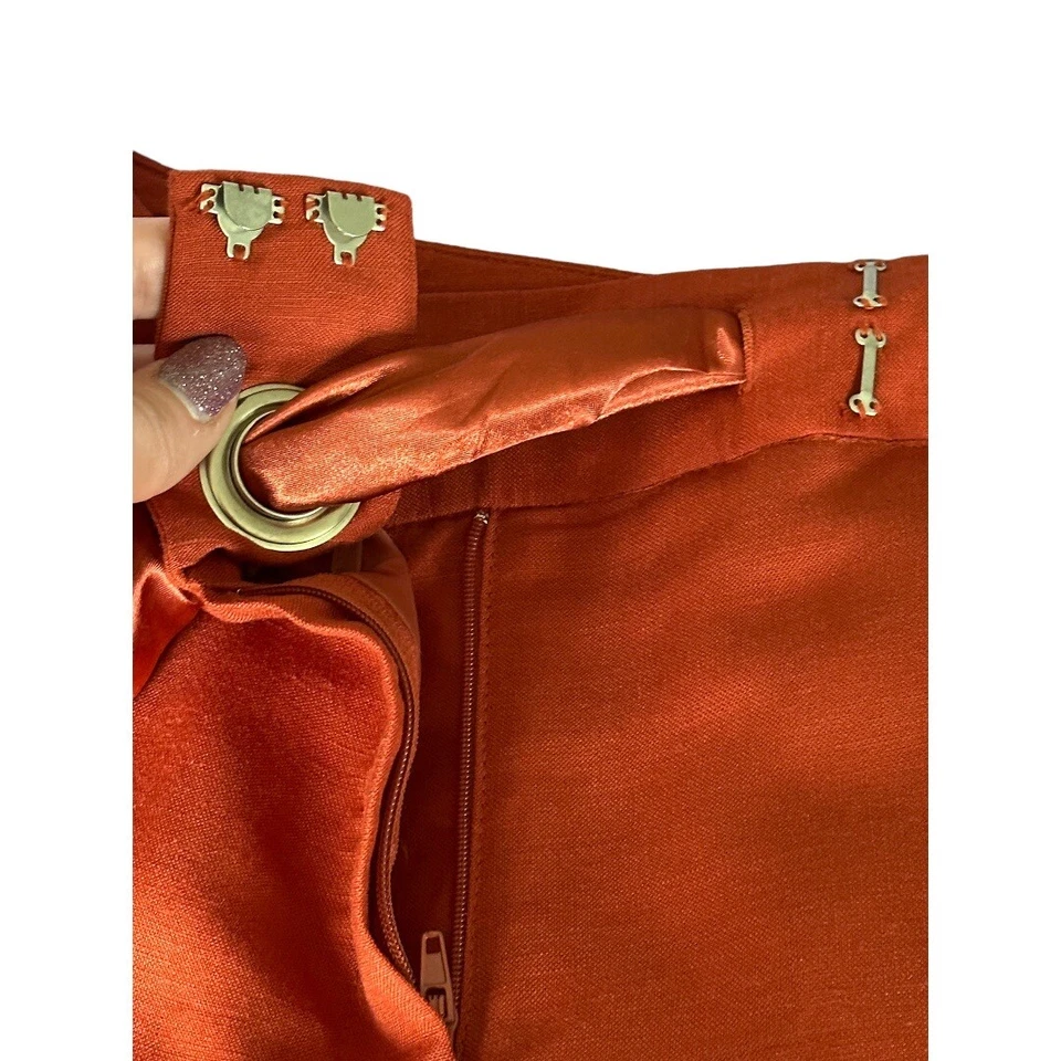 Pantalones Cortos Larry Levine Naranja Mezcla Lino Pierna Recta Talla 6 Foto 4 de 4