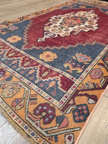 Alfombra antigua, alfombra de área de guardería, alfombra de área hecha a mano, alfombra oriental, 4,2 x 7 pies - Imagen 9 de 10