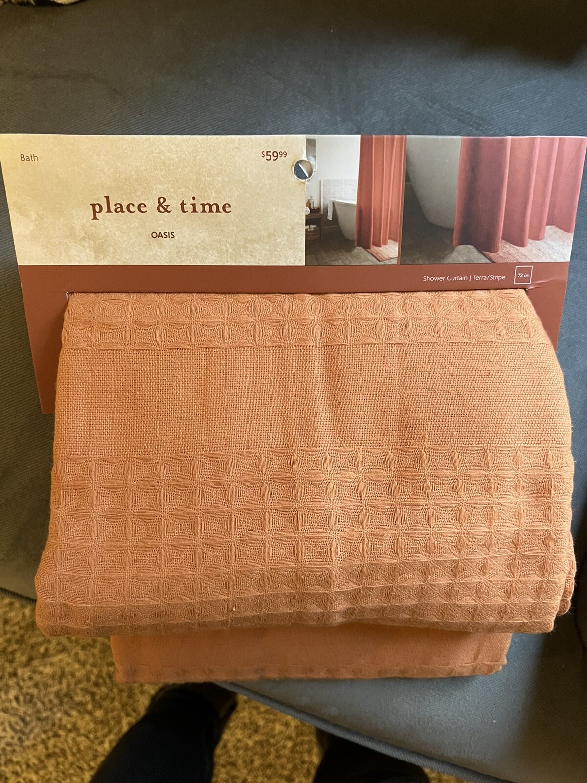 JoAnn Place & Time Oasis Terra/Stripe 72" Shower Bath Curtain 100
