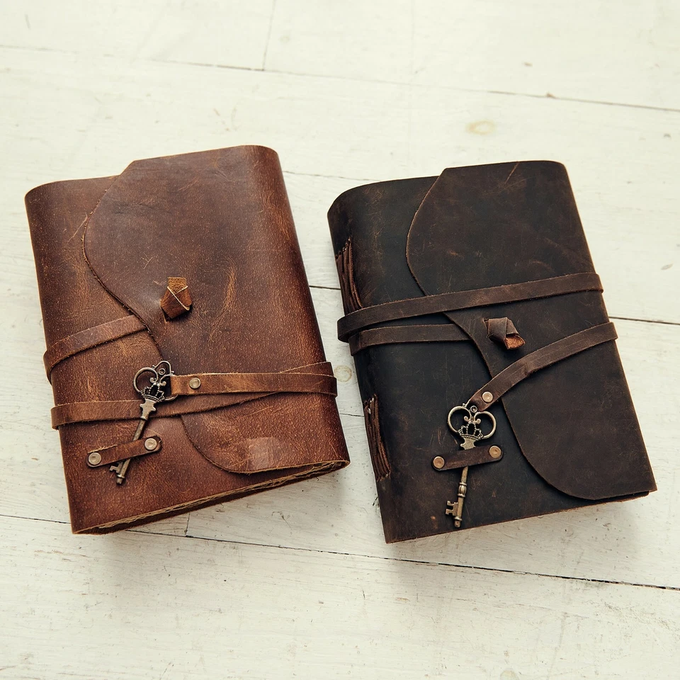 Diario de cuero genuino vintage cuero rústico encuadernado diario tapa borde papel Foto 4 de 4
