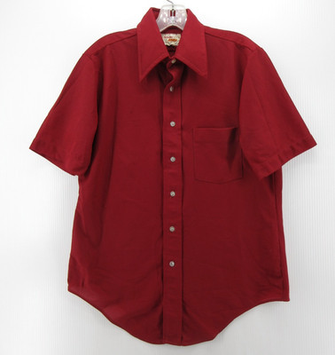VINTAGE Arrow Shirt Men 15 1/2 Red 70s Leisure Button Up Dagger Collar Medium *