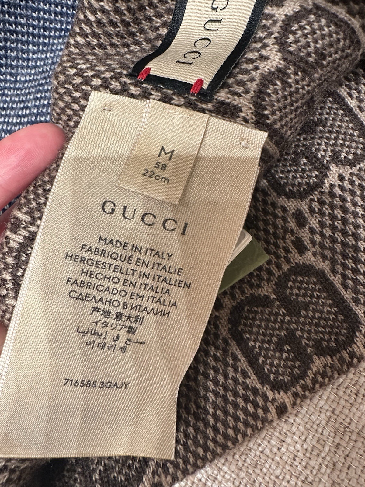 💯percentAuthentic!BrandNew!Gucci Double Layer Reversible Wool Beanie Navy/Brown sizeM image 4