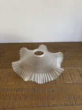 Ancien Abat Jour Verre de Lampe Opaline Transparent Juponné Plafonnier Ø25cm