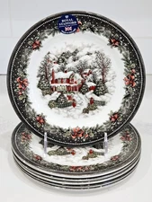 Royal Stafford Christmas Village Dinner Plates NEW Set of 6 Holiday Festive 11"