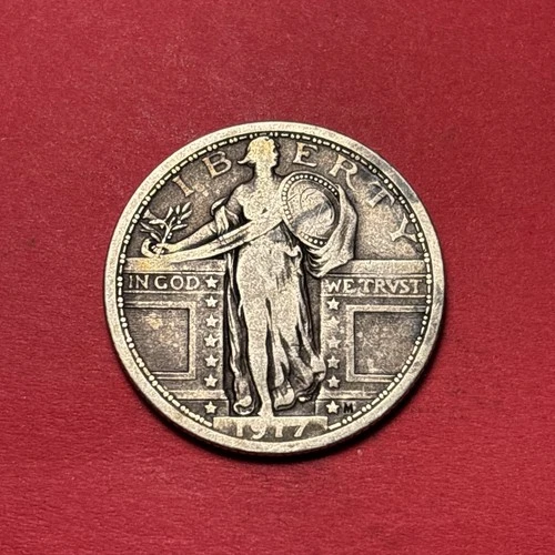 (1) Beautiful Toned Antique 1917-P Type 1 Standing Liberty Quarter F-FINE NICE