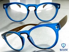Classy Elegant Vintage Retro READING EYE GLASSES READERS Round Blue Frame +1.50