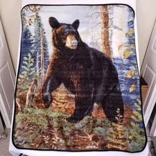Doughtry Black Bear Fleece Throw Blanket 48x54 Wildlife Rustic Cabin Lodge Decor