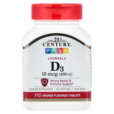 Chewable Vitamin D3, Orange, 10 mcg (400 IU), 110 Tablets