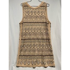 Free People Beaded Tunic Mini Dress Boho Embellished Geometric Tank Neutral S