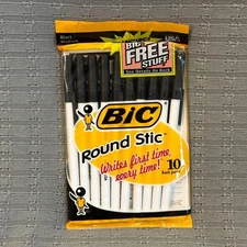 Vintage 1990's BIC Round Stic Ballpoint Pens Black Medium 10 Count New Sealed