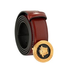 Versace Vine Red 100 Leather Gold Medusa Head Decorated Belt US 36 IT 90