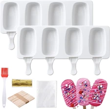 Cake Pop Mold Kit, 8 Cavities Small Cakesicle Molds Silicone with 100 Wooden Sti
