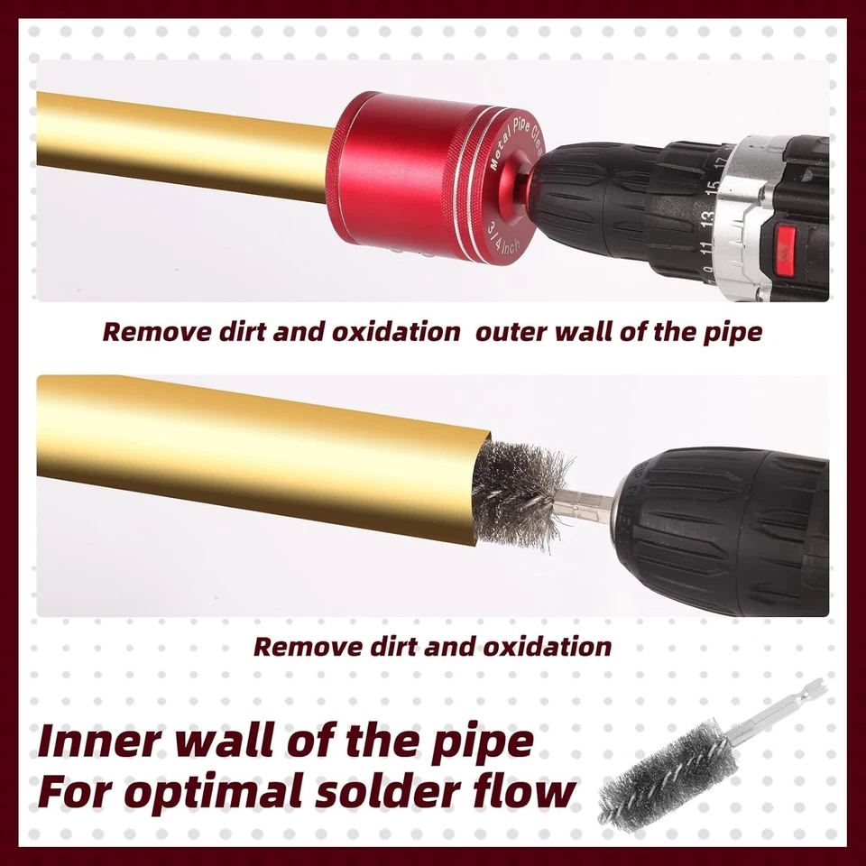 Juego de limpiadores de tuberías de cobre cepillos de alambre de acero inoxidable de 1/2 y 3/4 pulgadas Foto 2 de 4