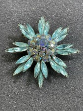 Vintage Judy Lee Signed Blue Rhinestone Starburst Brooch…TJ1281