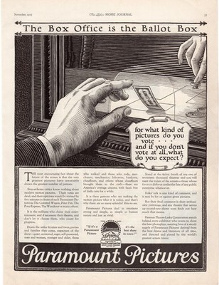 1925 Paramount Pictures Ad Art Deco Era Famous Players Lasky Movies Entertainmen