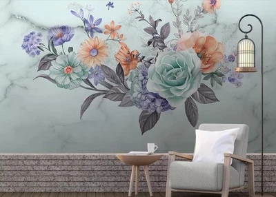 3D Flowers Florals Marble Wall Murals Wallpaper Murals Wall Sticker - Image 1 of 4