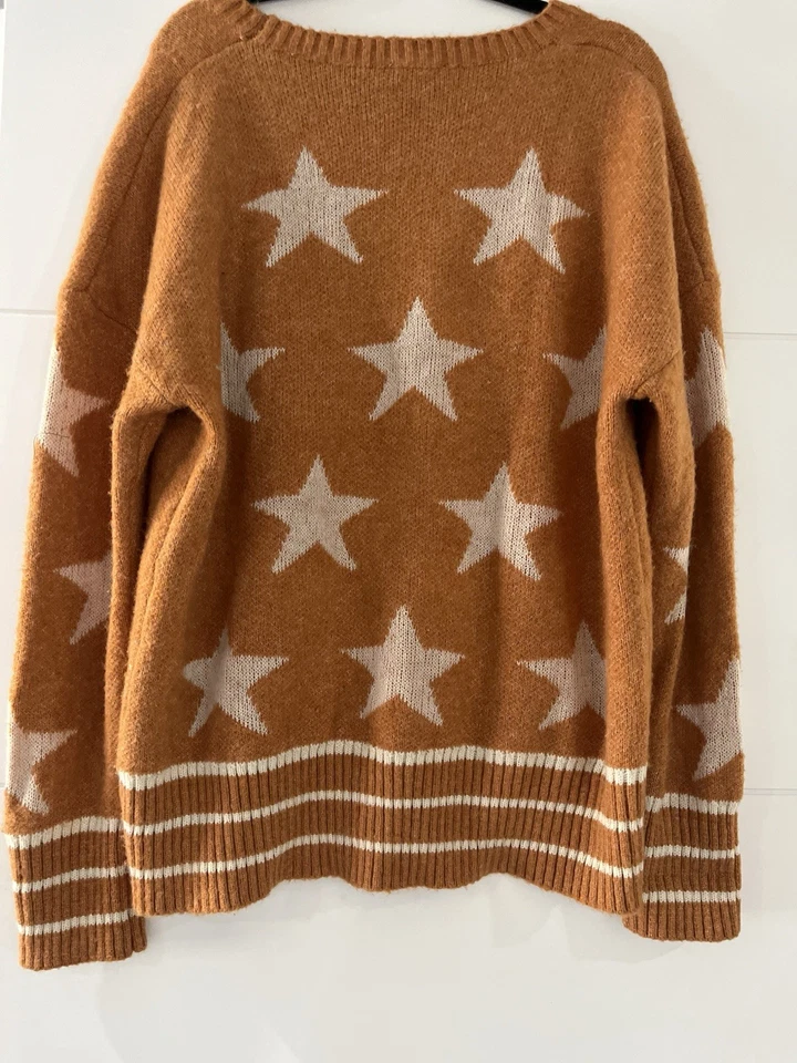 Easel Oversized Long Sleeve Star Sweater, Women’s Orange-Brown Size L Sweater - Image 2 of 4