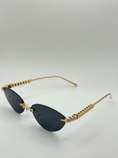 Rimless Cat-Eye Sunglasses: Gold Pyramid Arms, Polarized UV400 Shades
