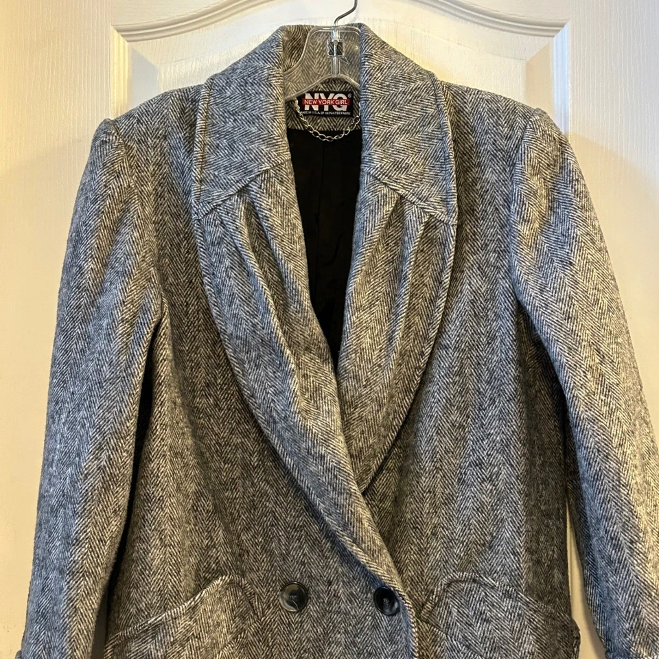 NYC New York Girl Herringbone Tweed Wool Blend Duster Coat Size 6 - Image 2 of 4