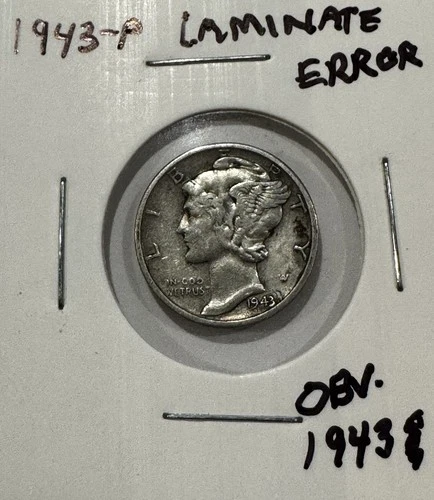 1943 P "Mercury" Dime XF Laminate Error OBV. Right Of 3 Free Shipping