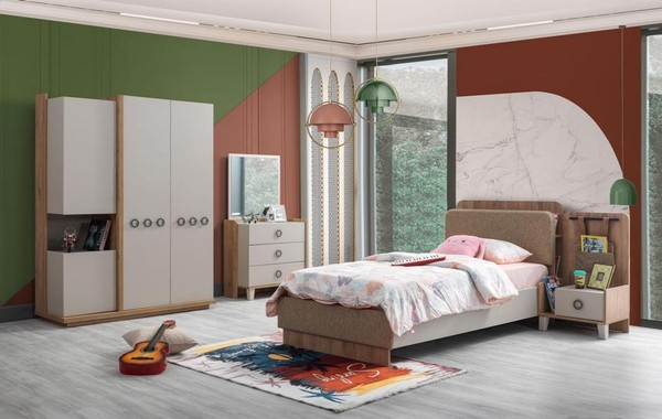 Kinderzimmer Set Kinderbett Nachttisch Kommode Kleiderschrank Stilvolle MöBel-image