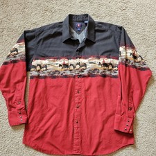 Vintage Panhandle Slim XL Pearl Snap Western Shirt Horse Cowboy Scene