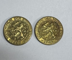 1943 NETHERLANDS SURINAME 1 Cent #LOT 2 coins# 