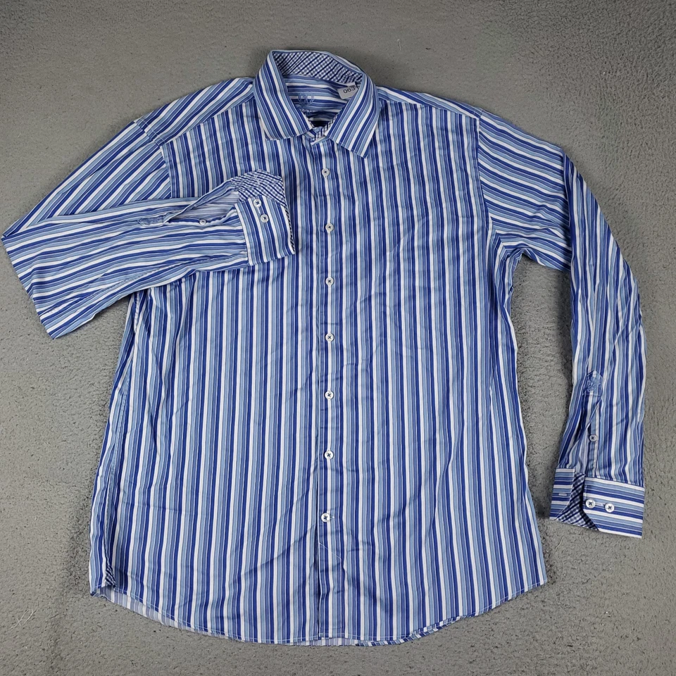 Camisa Bugatchi Uomo Para Hombre Talla 18 Azul Rayas Vestido Abotonado Manga Larga * Foto 2 de 4