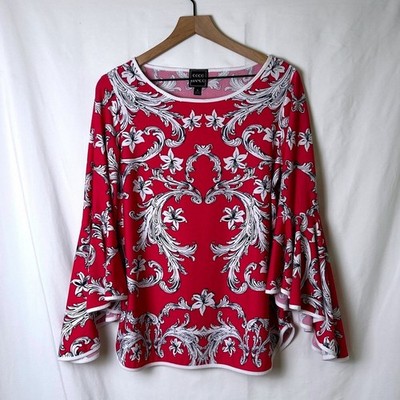 Coco Bianco Womens Baroque Floral Bell Sleeve Blouse Size M Pink Statement Party