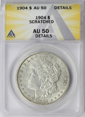 #ad 1904 $1 Morgan Dollar ANACS AU50 Details Scratched $105.00