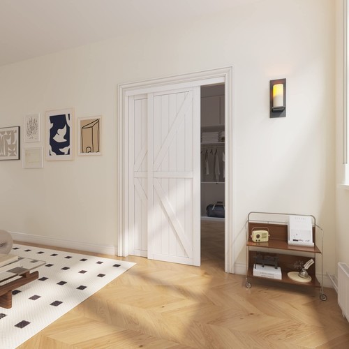 Sliding Closet Door, for 48"(Double 25") x 80" Opening. Double K Shape Slidin...