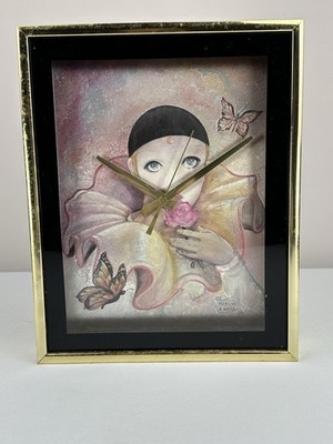 Vintage Marilyn A. Ward Framed Wall/Table Clock Pierrot Child