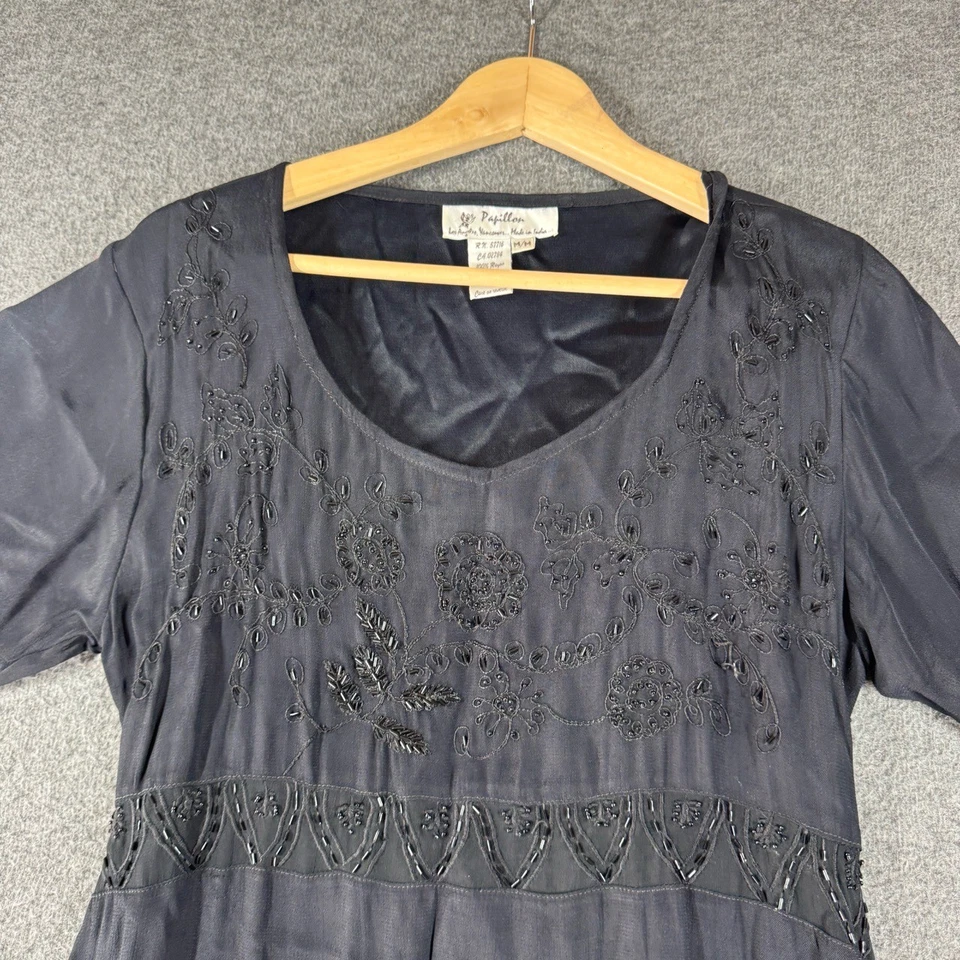 Винтажный папильон макси платье женщин M черный бисером романтический шикарный богемное - Изображение 2 из 4