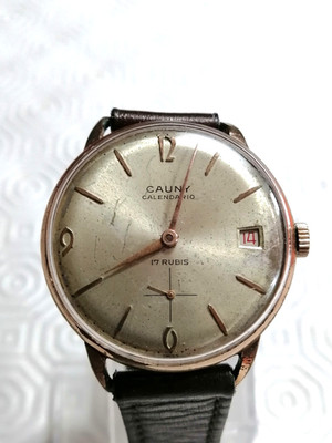 CAUNY PRIMA Calendário De Luxe 17 Rubis Mechanical Wind Vintage 36mm Men´s Watch